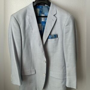 Alan Flusser XL Light Blue Blazer Textured Sport Coat Patchwork Lining